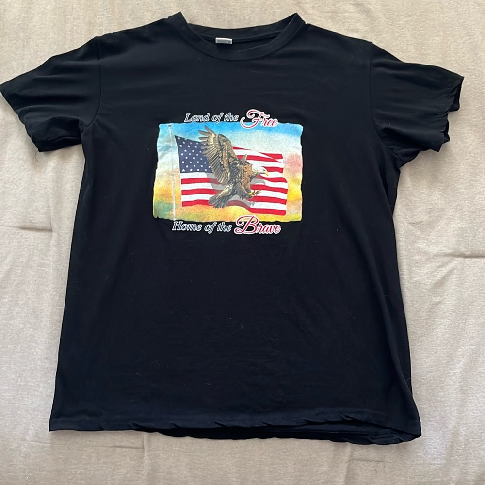 Black Graphic Tee with Eagle and Flag Design